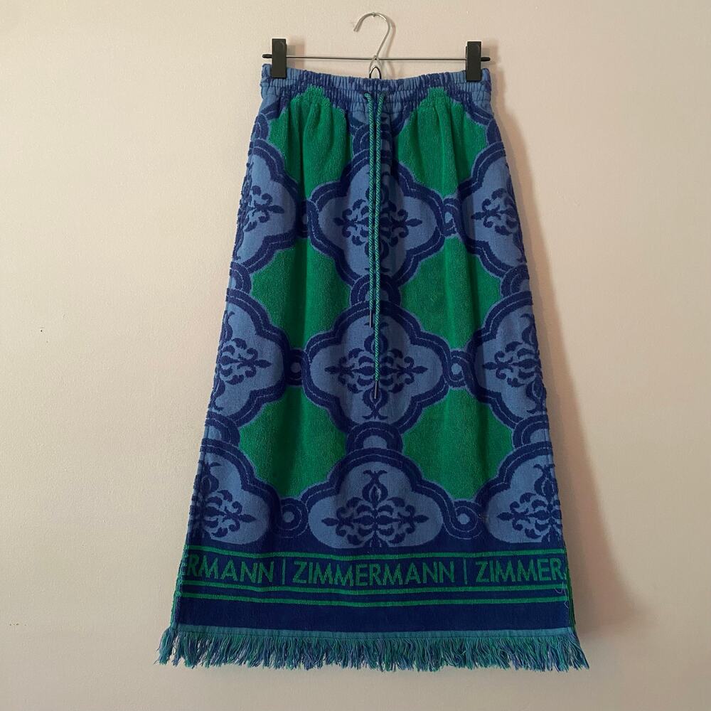 Zimmermann Blue Green Tiggy Terrycloth Midi Skirt Beach Towel Fringe 1 / Small